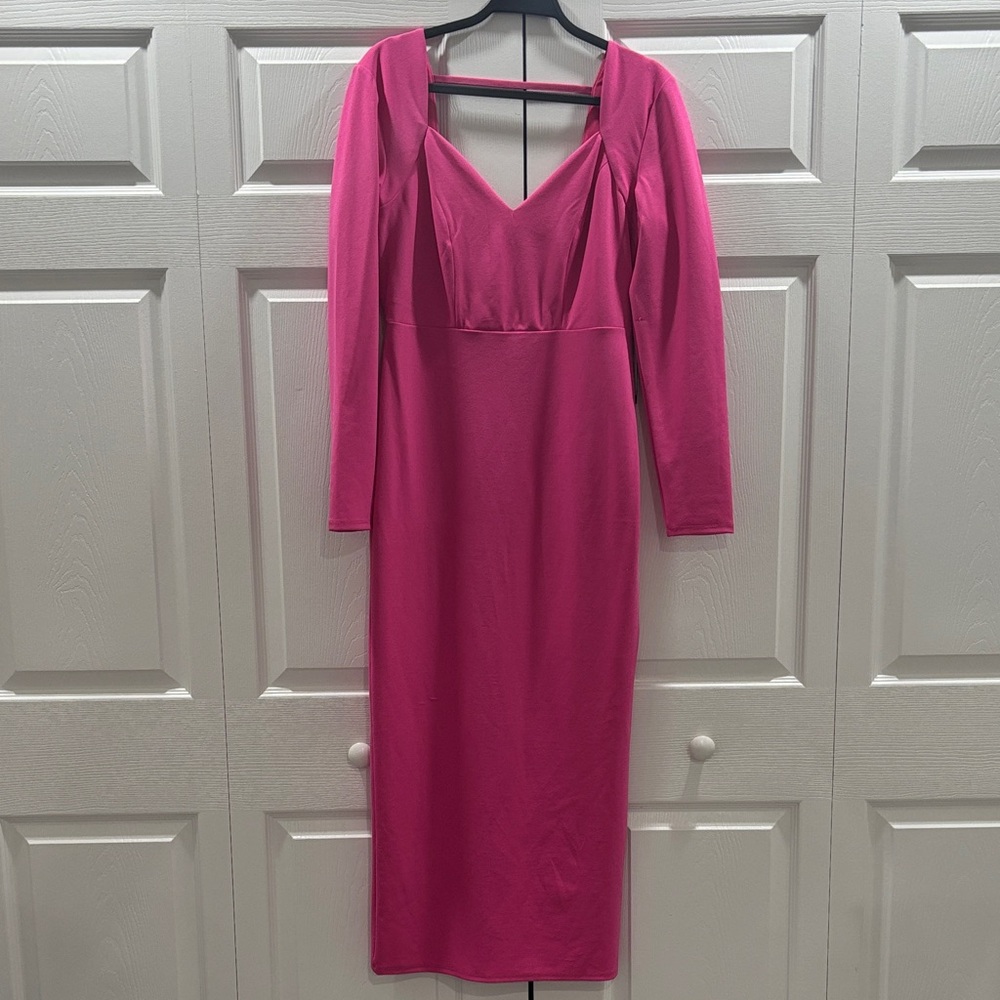 pink bebe long sleeve open back dress